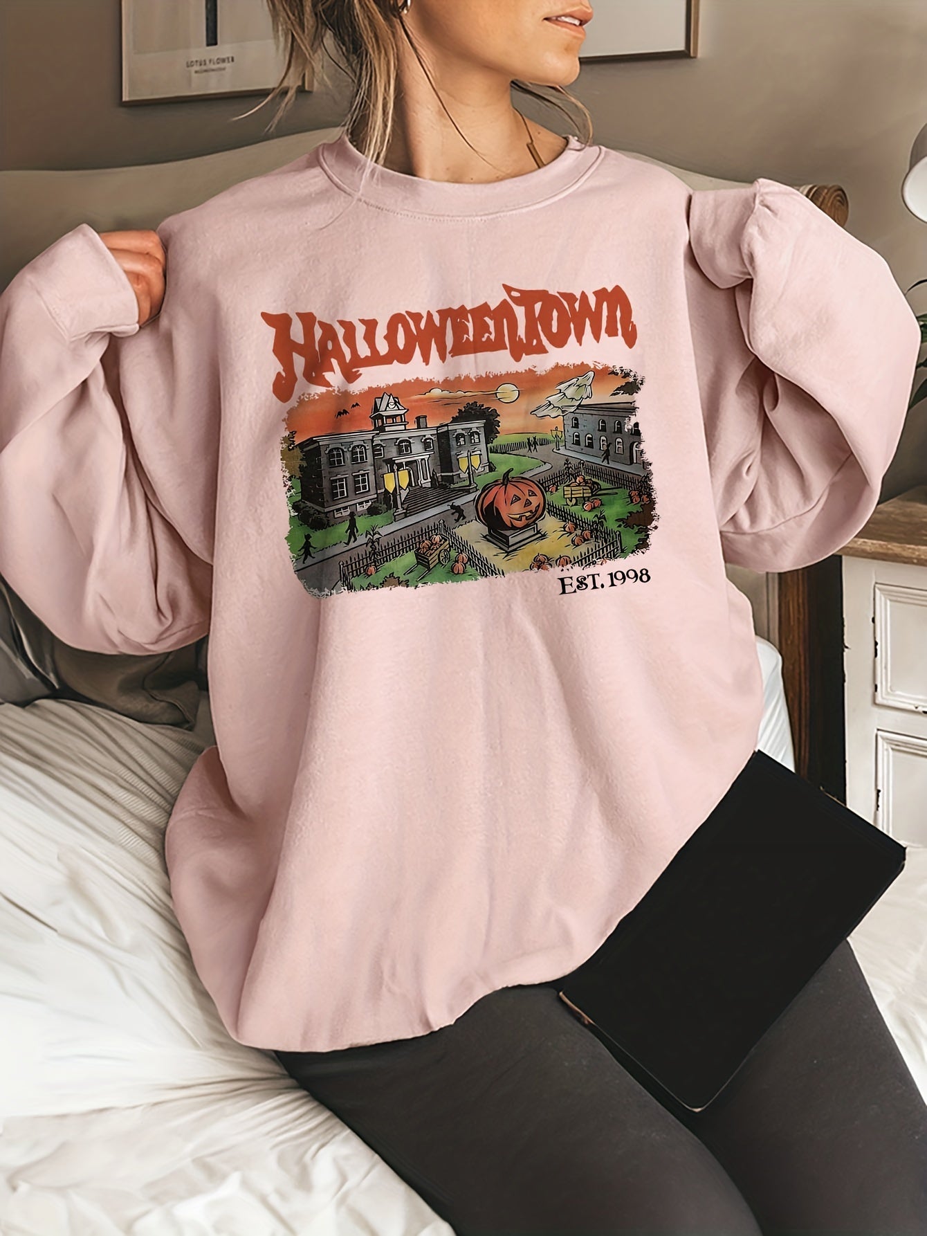 Halloween Town Print Sweatshirt for Women