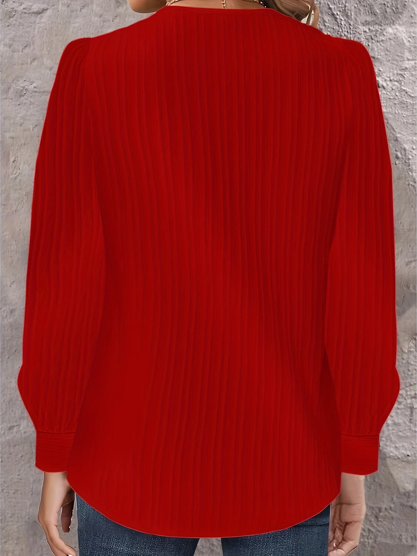 Casual Blouse Long Sleeve Button Decor Irregular Neck Top