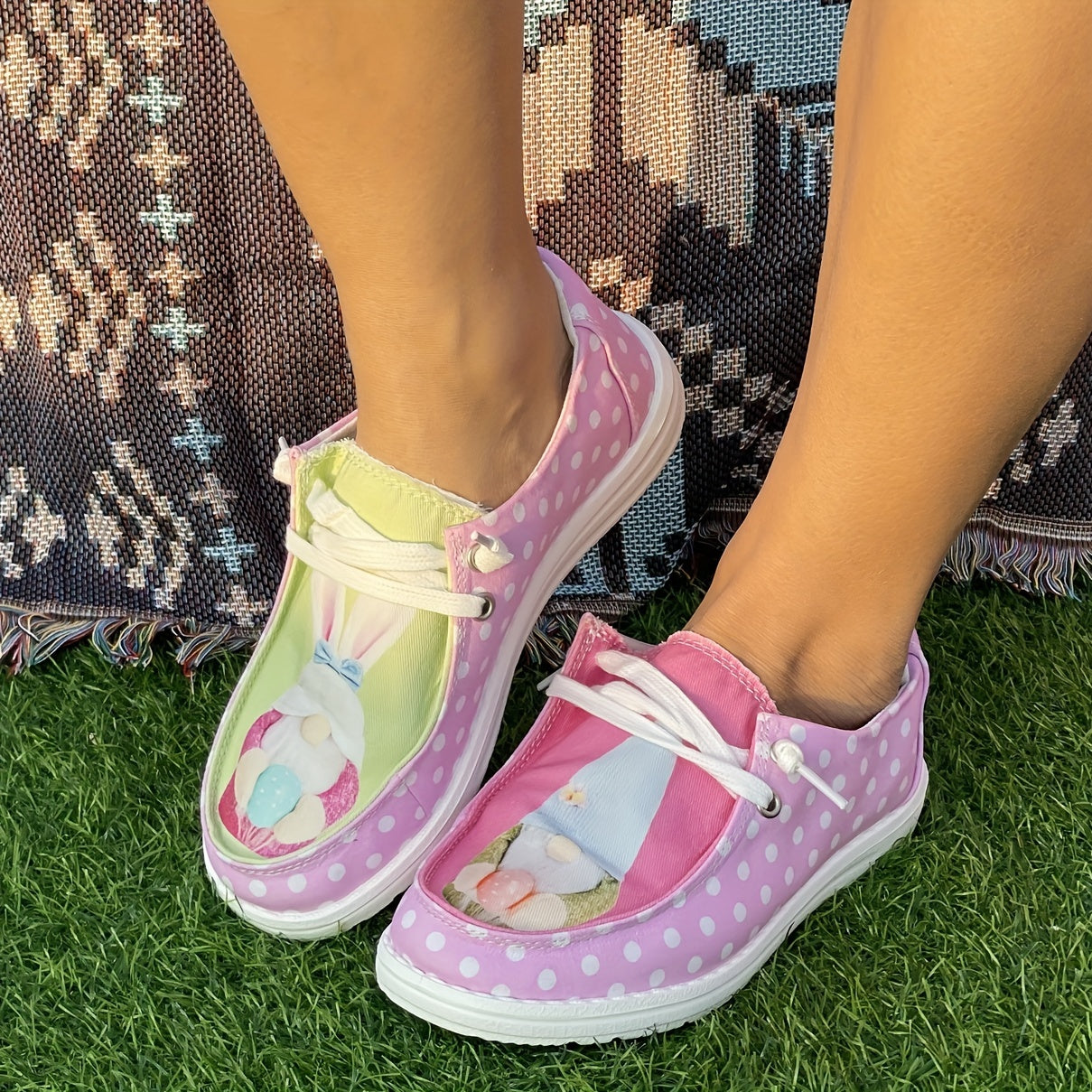 Pink Polka Dot Gnome Flat Skate Shoes for Women