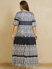 Colorblock Paisley Print V Neck Maxi Dress