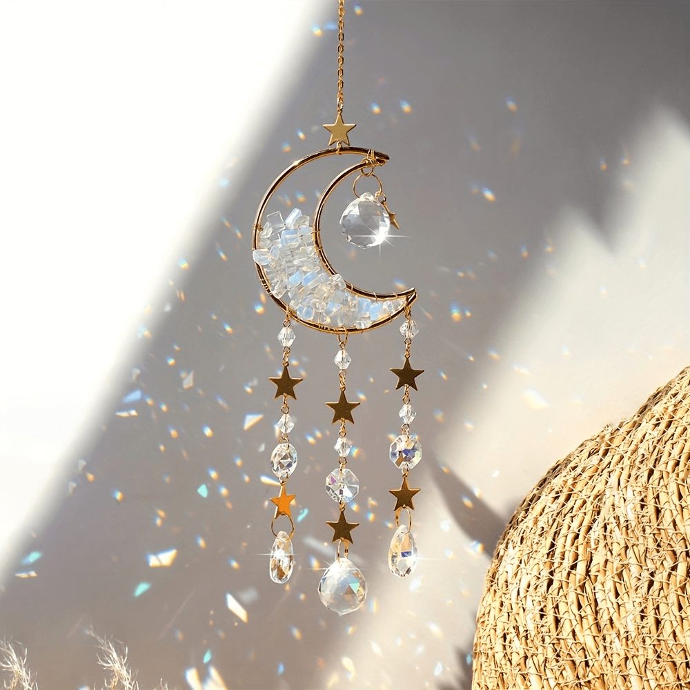 Moon Crystal Suncatcher Rose Quartz Rainbow Maker