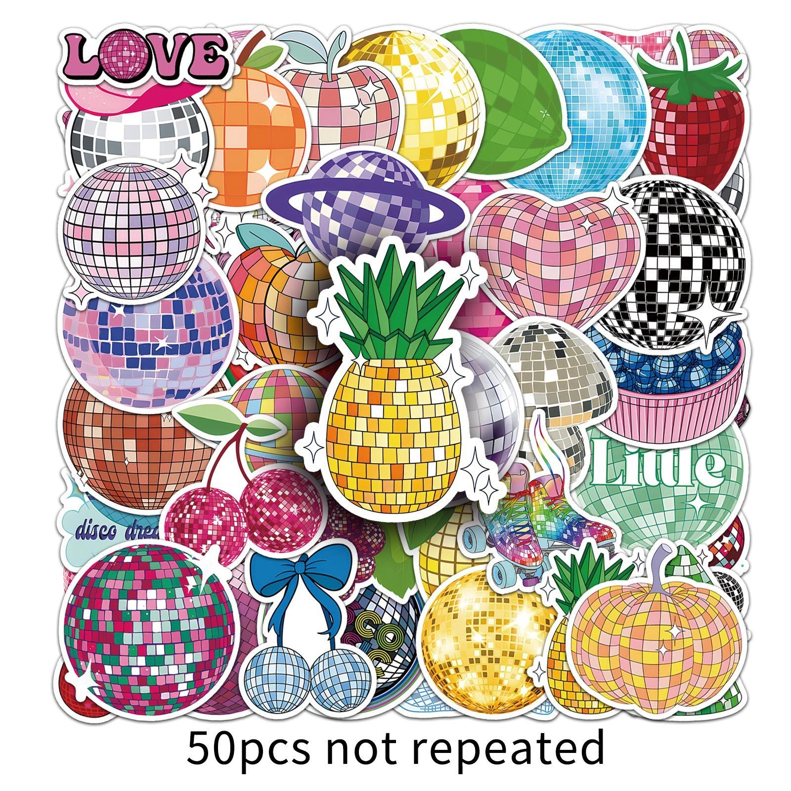 50pcs Disco Party Cartoon Graffiti Stickers Love & Peace Theme for Water Bottles