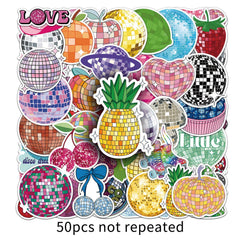 50pcs Disco Party Cartoon Graffiti Stickers Love & Peace Theme for Water Bottles
