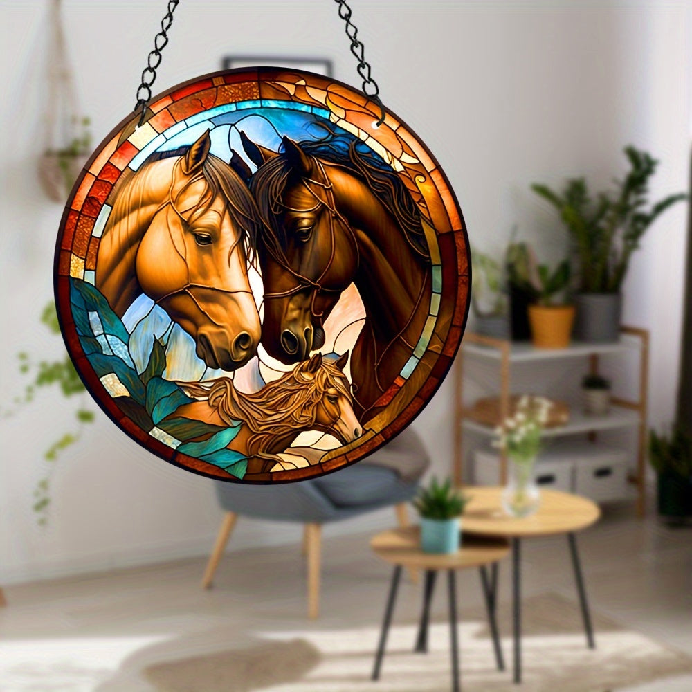 Horse Stained Glass Window Hanging Panel
