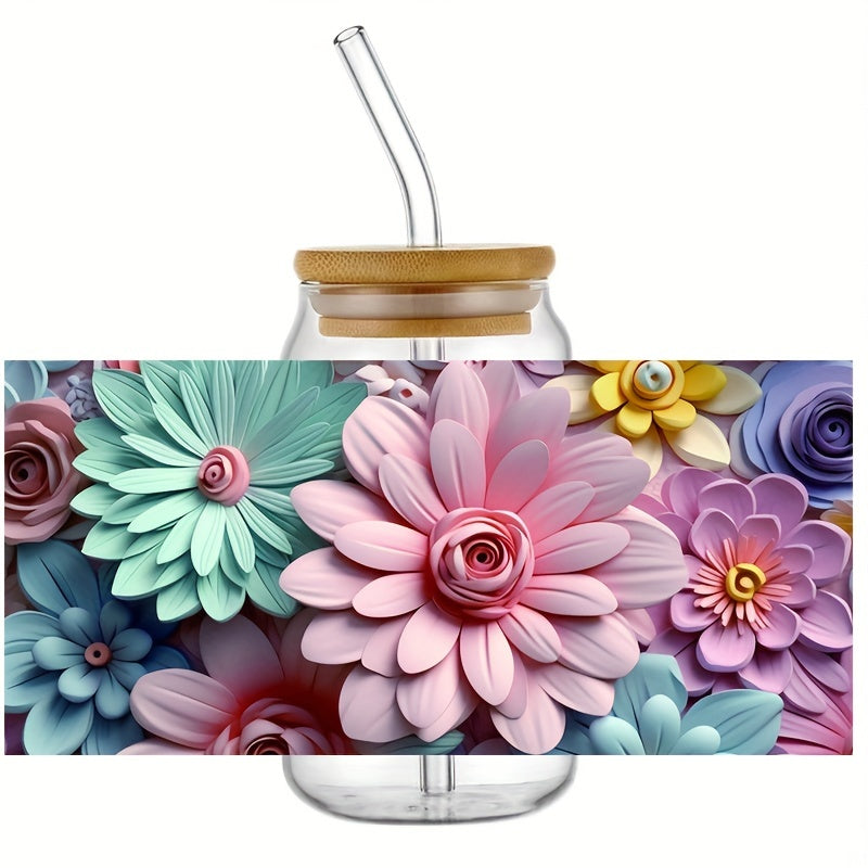 Flower UV DTF Transfer Sticker For 16 oz Glass Cups