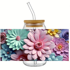 Flower UV DTF Transfer Sticker For 16 oz Glass Cups