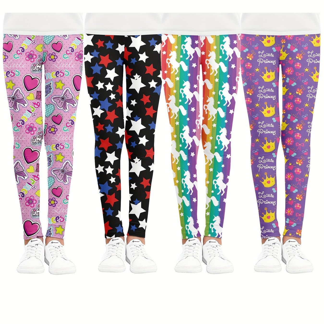 Girls Unicorn Crown And Stars Athletic Leggings