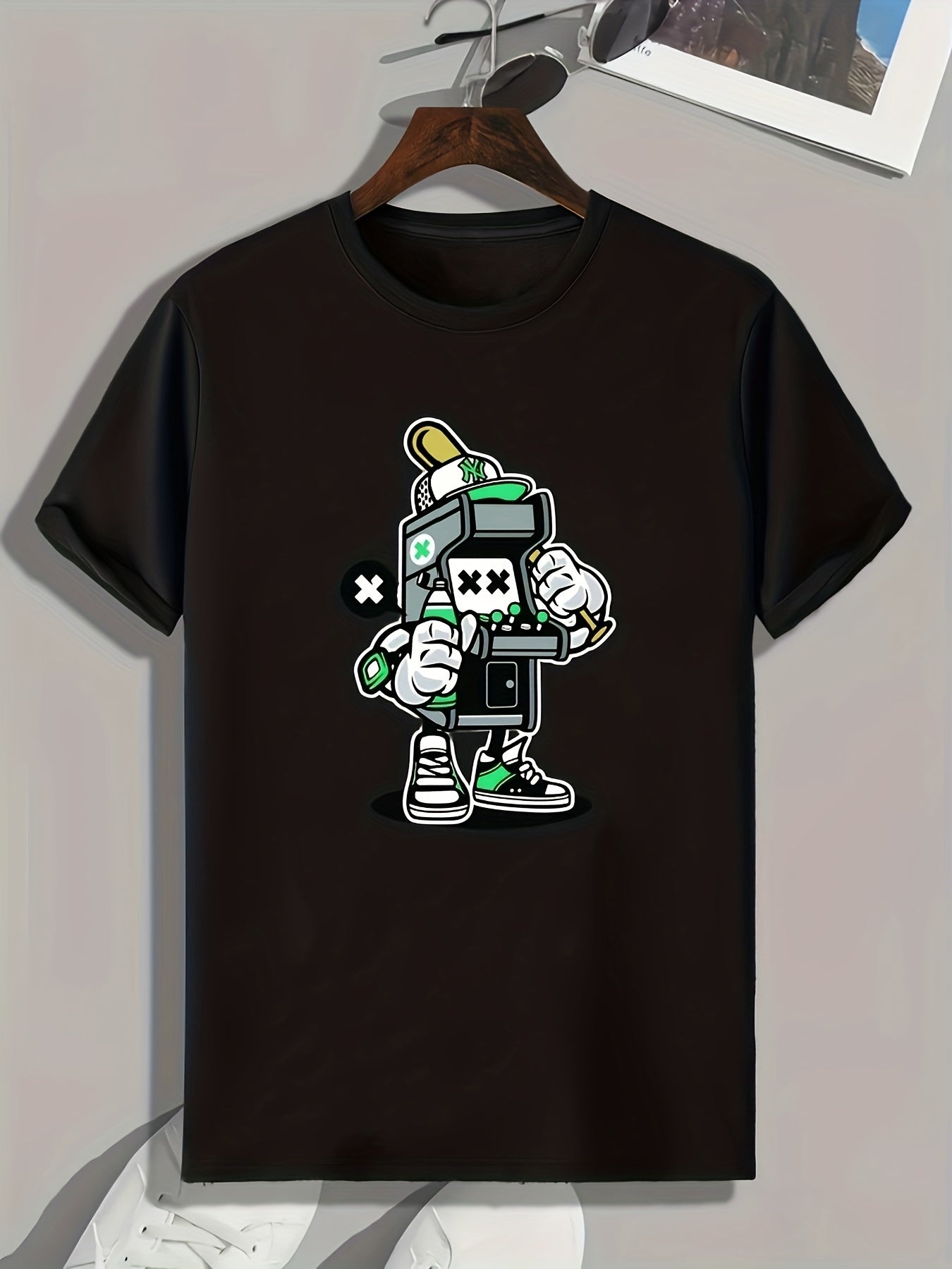 Cartoon Robot Print Men's Graphic T-shirt for Summer