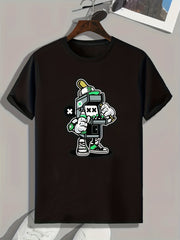Cartoon Robot Print Men's Graphic T-shirt for Summer