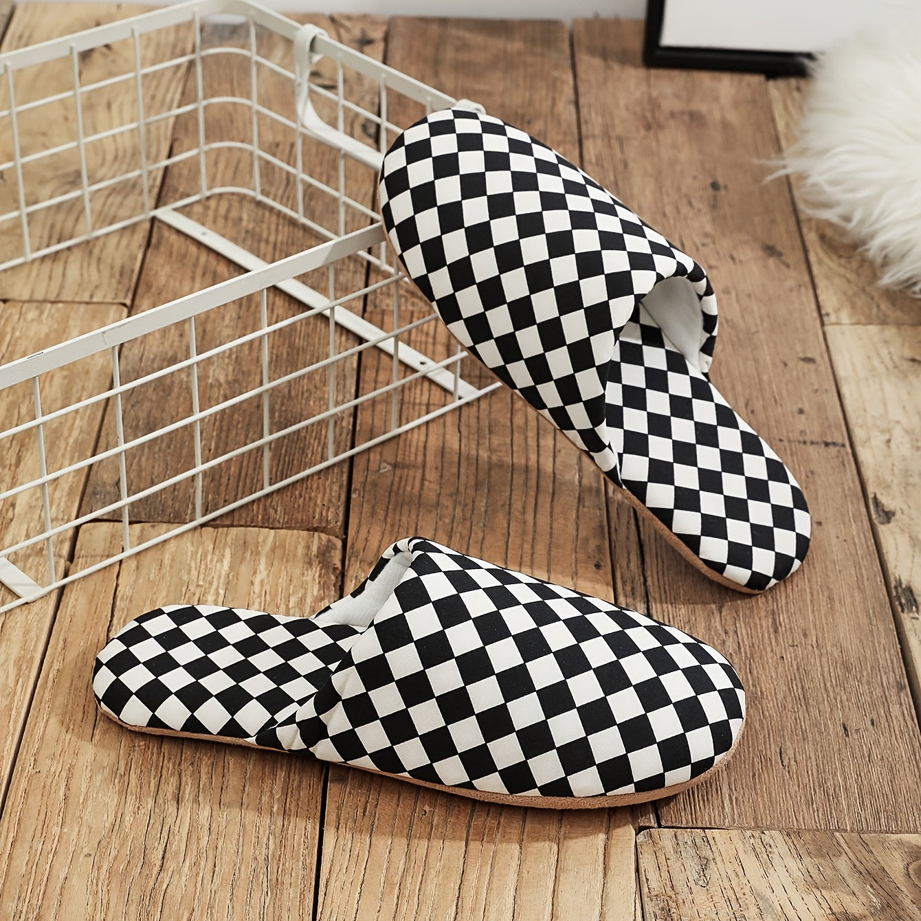 Men's Plaid Slip On Slippers, Casual Lightweight