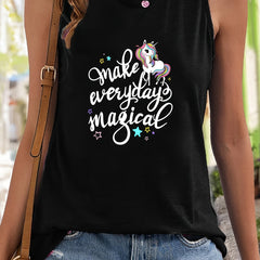 Cartoon & Letter Pattern Sports Vest Round Neck Sleeveless Top