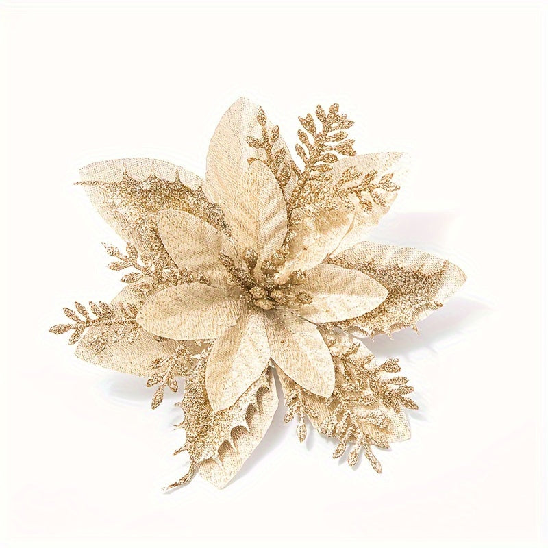 10pcs Christmas Golden Powder Garland Decoration Flowers Christmas Tree Pink