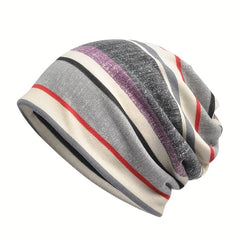 Striped Warm Beanies Elastic Head Wrap Unisex Slouchy Beanie