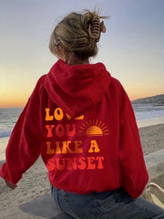 Love You Print Hoodies Long Sleeve Pocket Casual Sweatshirt