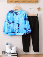 Boy's Tie Dye WILD BOY Print 2pcs Sweatshirt & Sweatpants Set