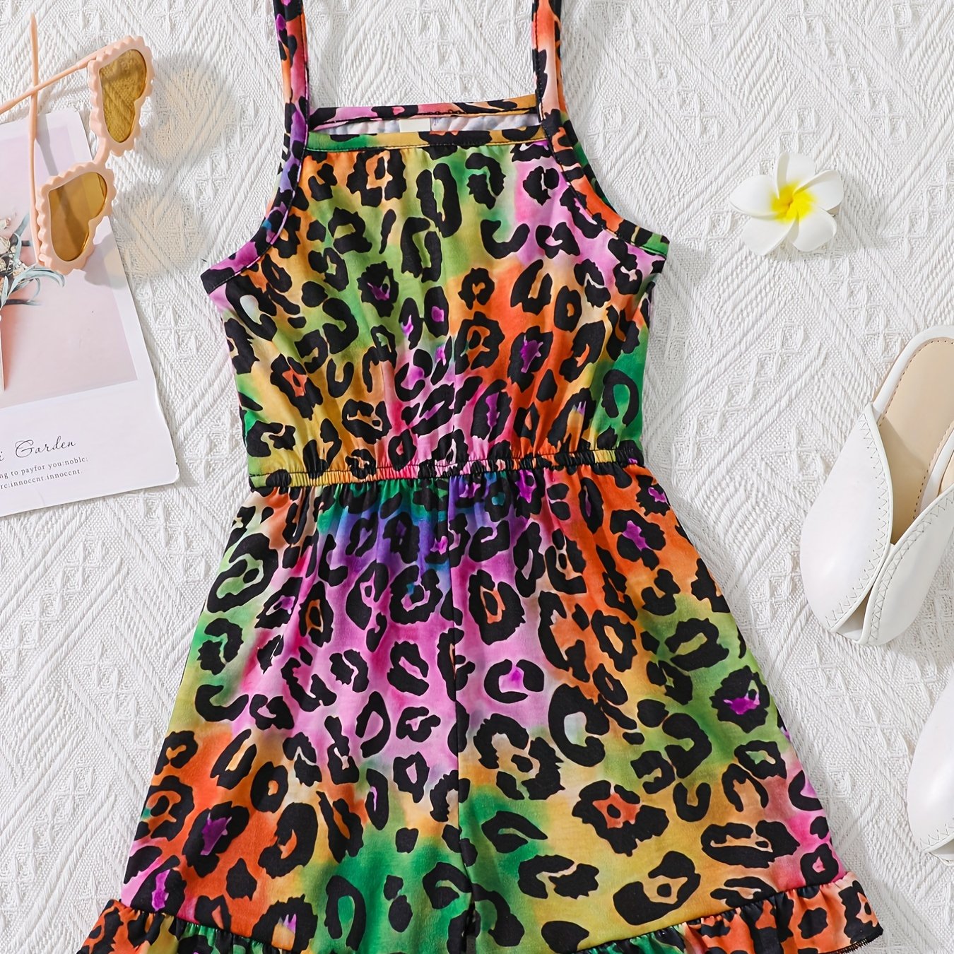 Girls Leopard Print Cami Romper Jumpsuit for Summer