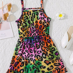 Girls Leopard Print Cami Romper Jumpsuit for Summer