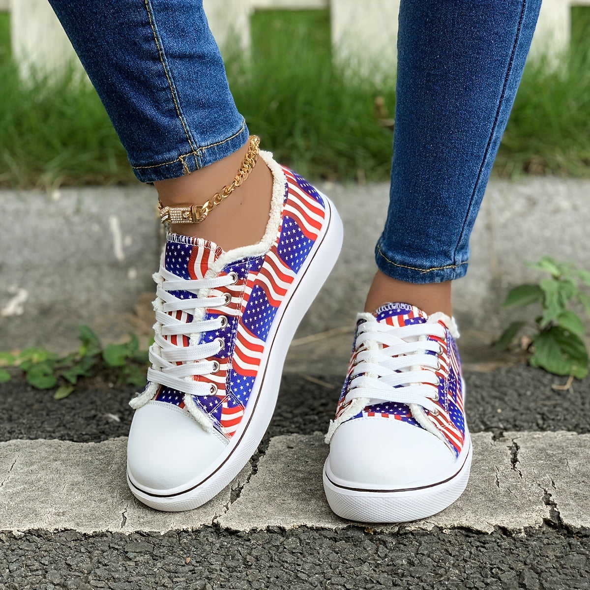 Women's Flag Canvas Shoes Low Top Sneakers for 4th of July