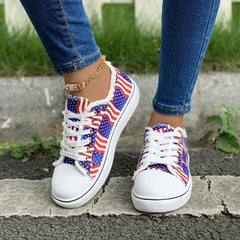 Women's Flag Canvas Shoes Low Top Sneakers for 4th of July