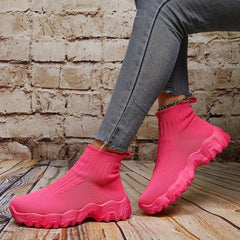 Women's High Top Knit Slip On Sneakers Comfortable Shoes