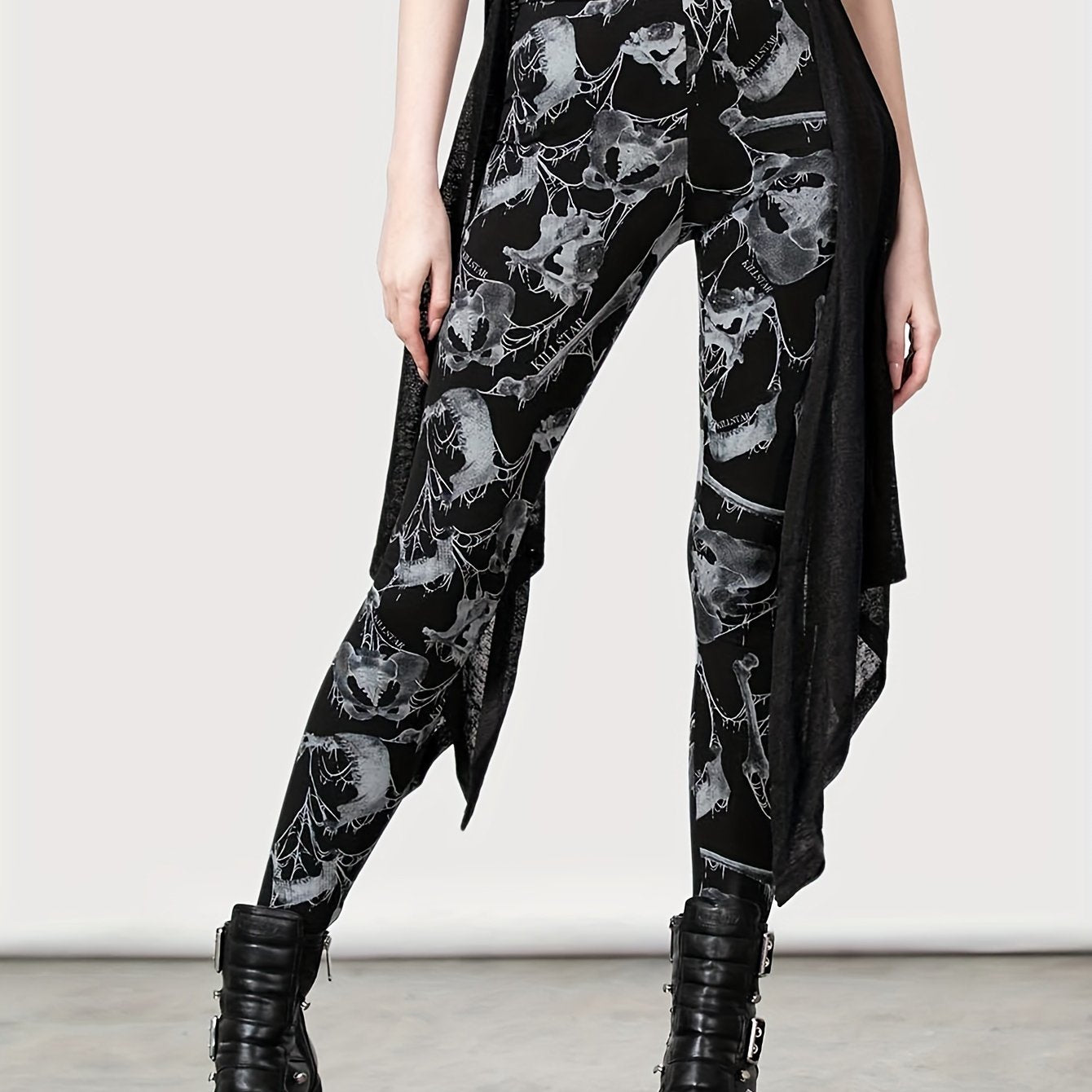 Goth Leggings High Rise Floral Print Skinny Leggings