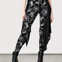 Goth Leggings High Rise Floral Print Skinny Leggings