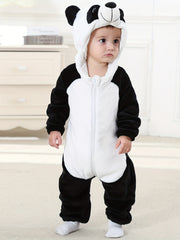 Panda Shape Baby Hooded Thermal Romper Zip Up Long Sleeve