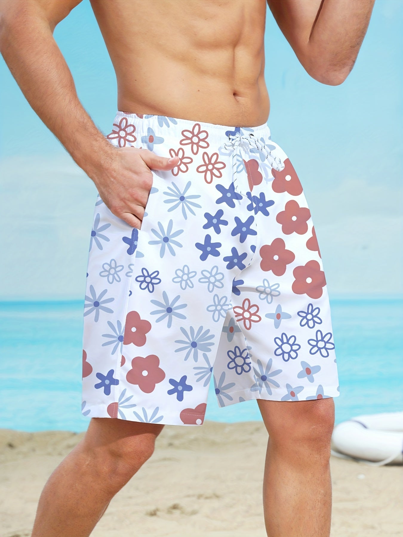 Floral Pattern Quick Drying Mesh Lining Swim Trunk Men's Swimwear