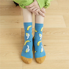 6 Pairs Fruit Print Socks Women's Mid Tube Stockings