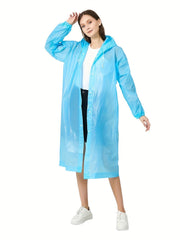Hooded Waterproof Rain Poncho Drawstring Lightweight Reusable Anti Raincoat