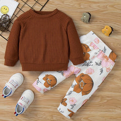 Toddler Girl's Floral Print 2pcs Top & Pants Set for Spring Fall