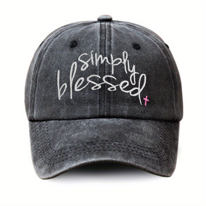 Simply Blessed Embroidery Baseball Cap Unisex Washed Distressed Solid Dad Hats