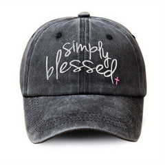 Simply Blessed Embroidery Baseball Cap Unisex Washed Distressed Solid Dad Hats