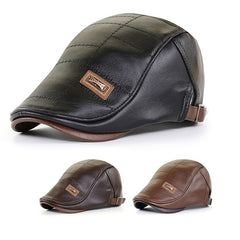 Men's PU Leather Beret Hat Velvet Lined Fishing Hat