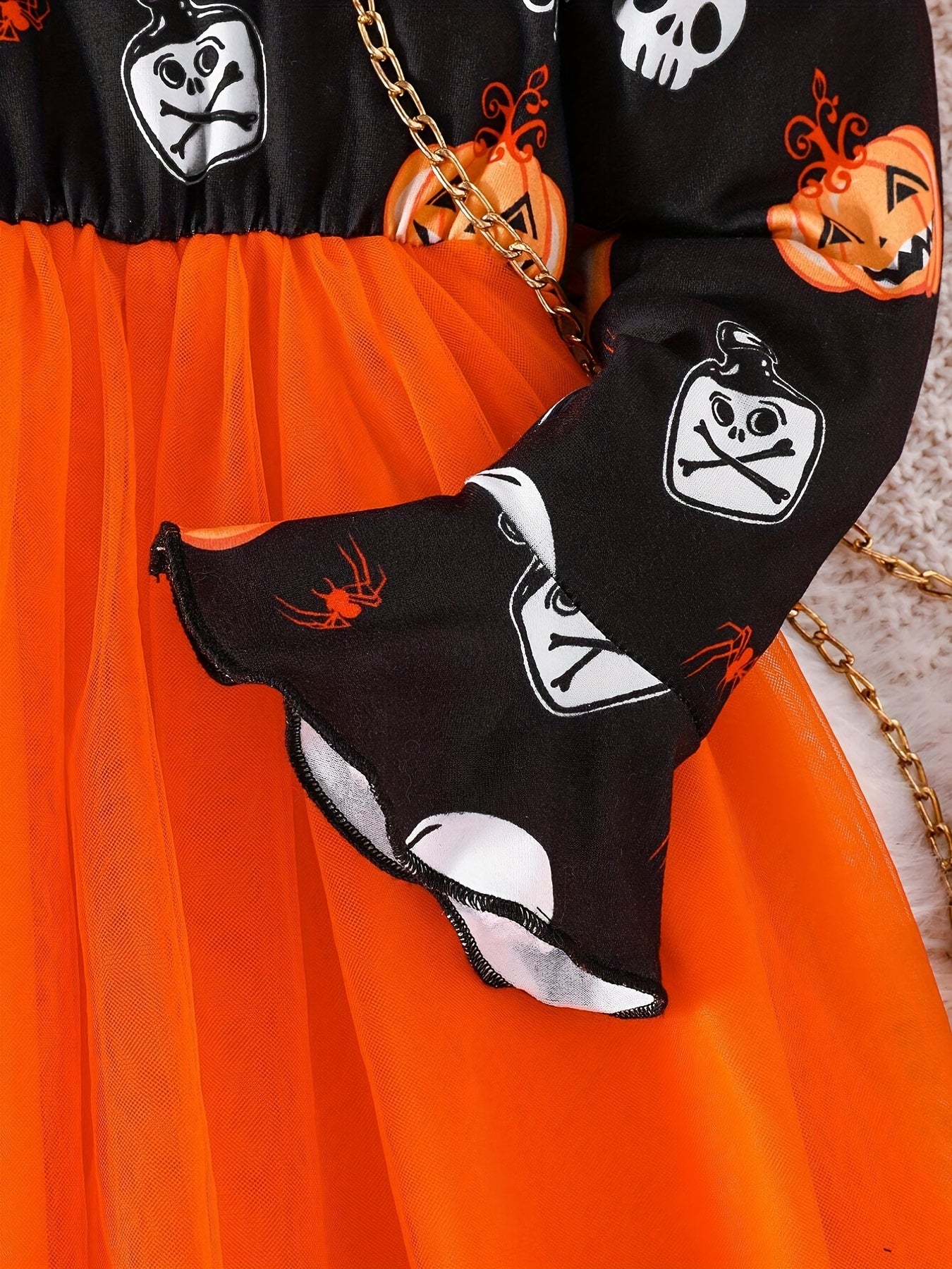 Halloween Tutu Dress For Little Girls Pumpkin Ghost Long Sleeve Party Outfit