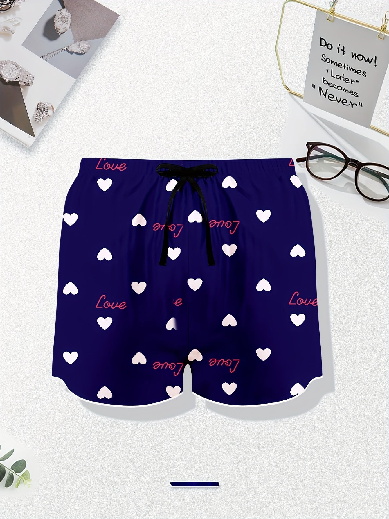 Heart & Letter Print Satin Home Wear Shorts Set