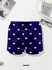 Heart & Letter Print Satin Home Wear Shorts Set