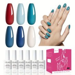 6 Colors Gel Nail Polish Starter Kit Red Collection No Wipe Set