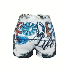 Rodeo Life Print Skinny Shorts for Women