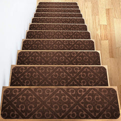 6pcs Non-slip Stair Mats Self-adhesive Washable Step Mats