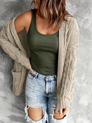 Solid Jacquard Long Sleeve Open Front Cardigan