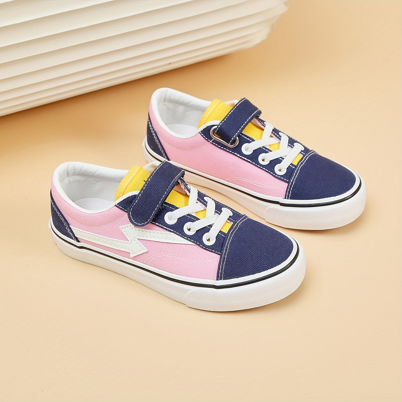Kids Canvas Skate Shoes Hook Loop Fastener Anti Skid
