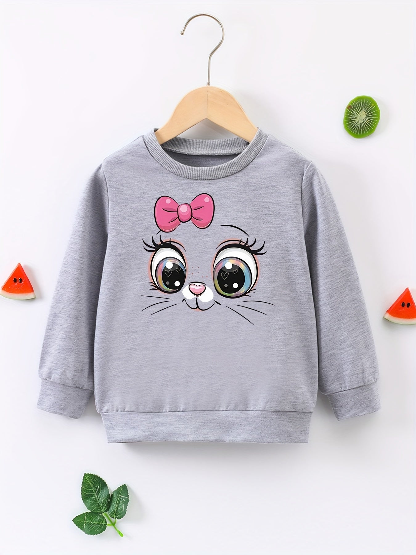 Kitty Face Graphic Pullover Girls Sweatshirt
