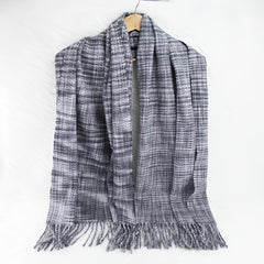 Vintage Grey Tassel Plaid Scarf Cashmere Shawl Women Windproof Headwrap