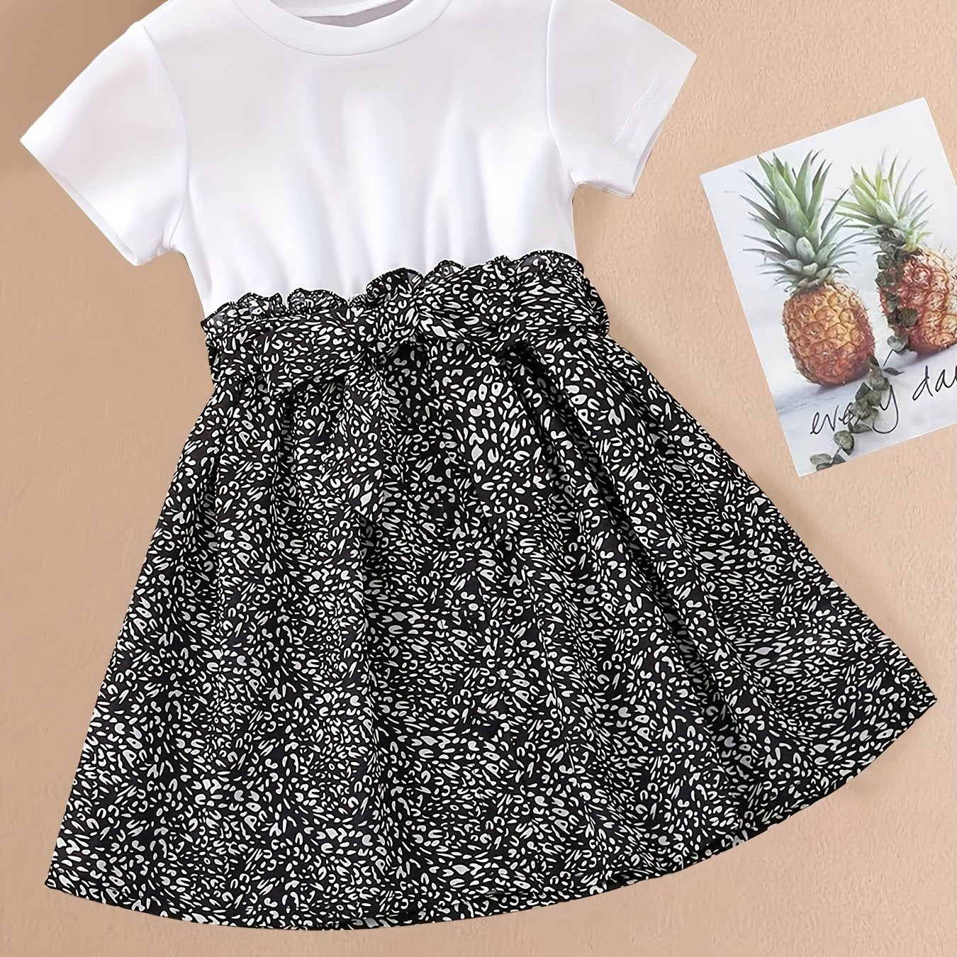Girls Leopard Print Button Belted Dress