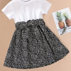 Girls Leopard Print Button Belted Dress