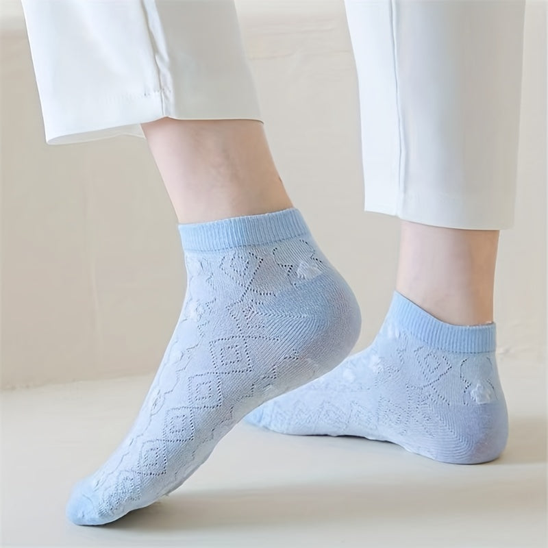 5 Pairs Floral Print Ankle Socks Soft Lightweight Women's Stockings