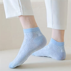 5 Pairs Floral Print Ankle Socks Soft Lightweight Women's Stockings