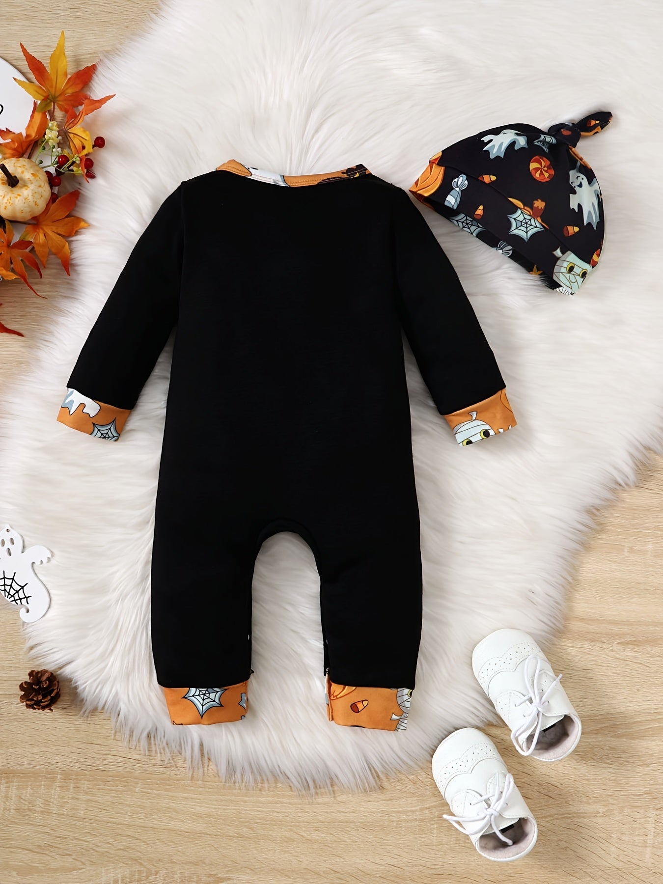 Cute Pumpkin Print Hooded Jumpsuit for Newborns