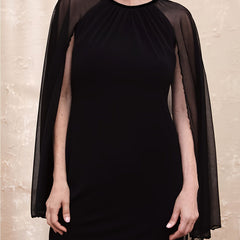 Contrast Mesh Split Cape Sleeve Dress
